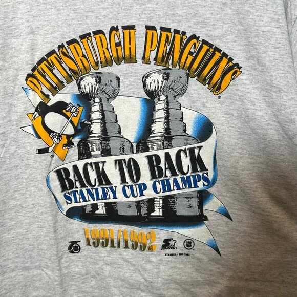 Pittsburgh Penguins Back to Back Stanley Cup Champs 1991/92 XL Single Stitch Tee - Picture 3 of 7
